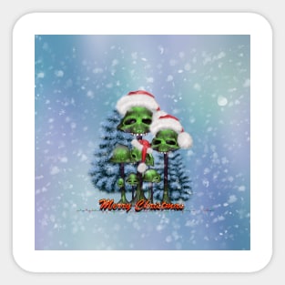 Merry christmas, funny mushroom skull with christmas hat Sticker